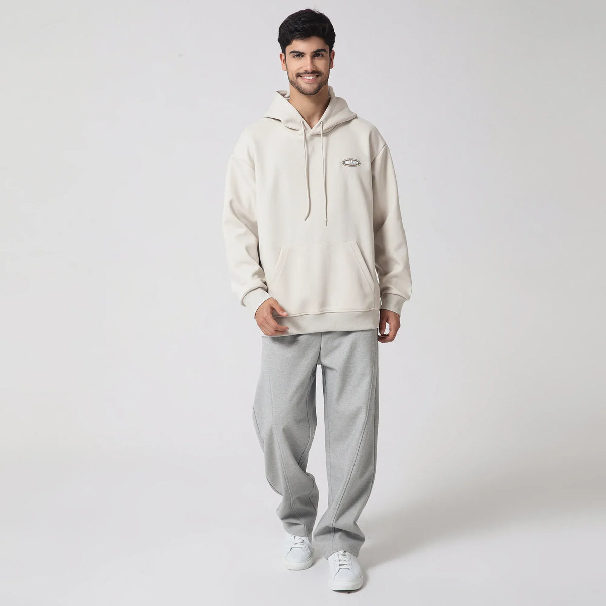 Beige Casual Printed Hoodie for Men Image