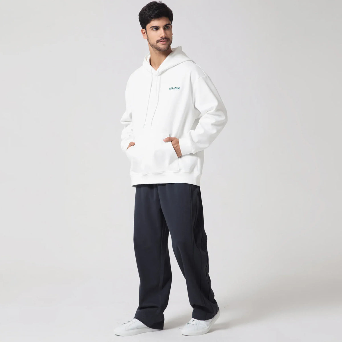 White Casual Printed Hoodie for Men Image