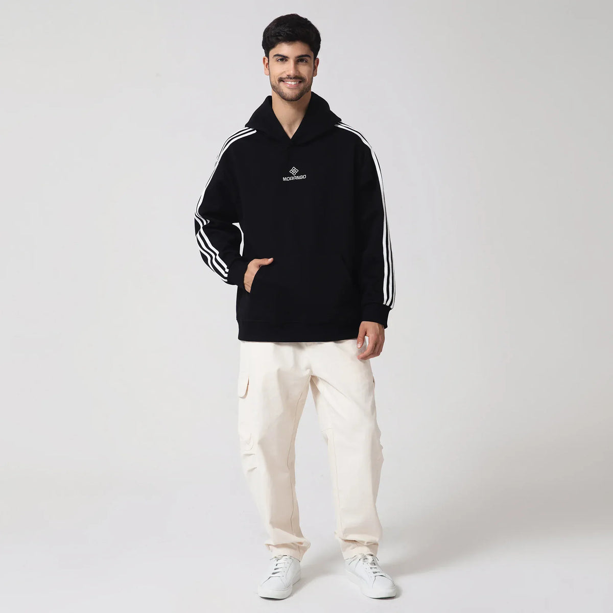 Black Casual Embroidery Hoodie for Men Image