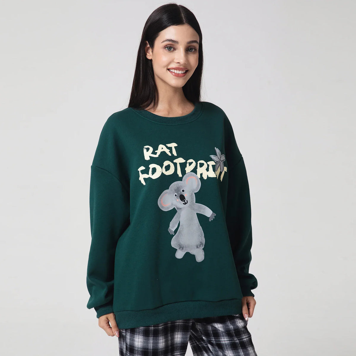 Green Casual Printed Sweatshirt for Women Image