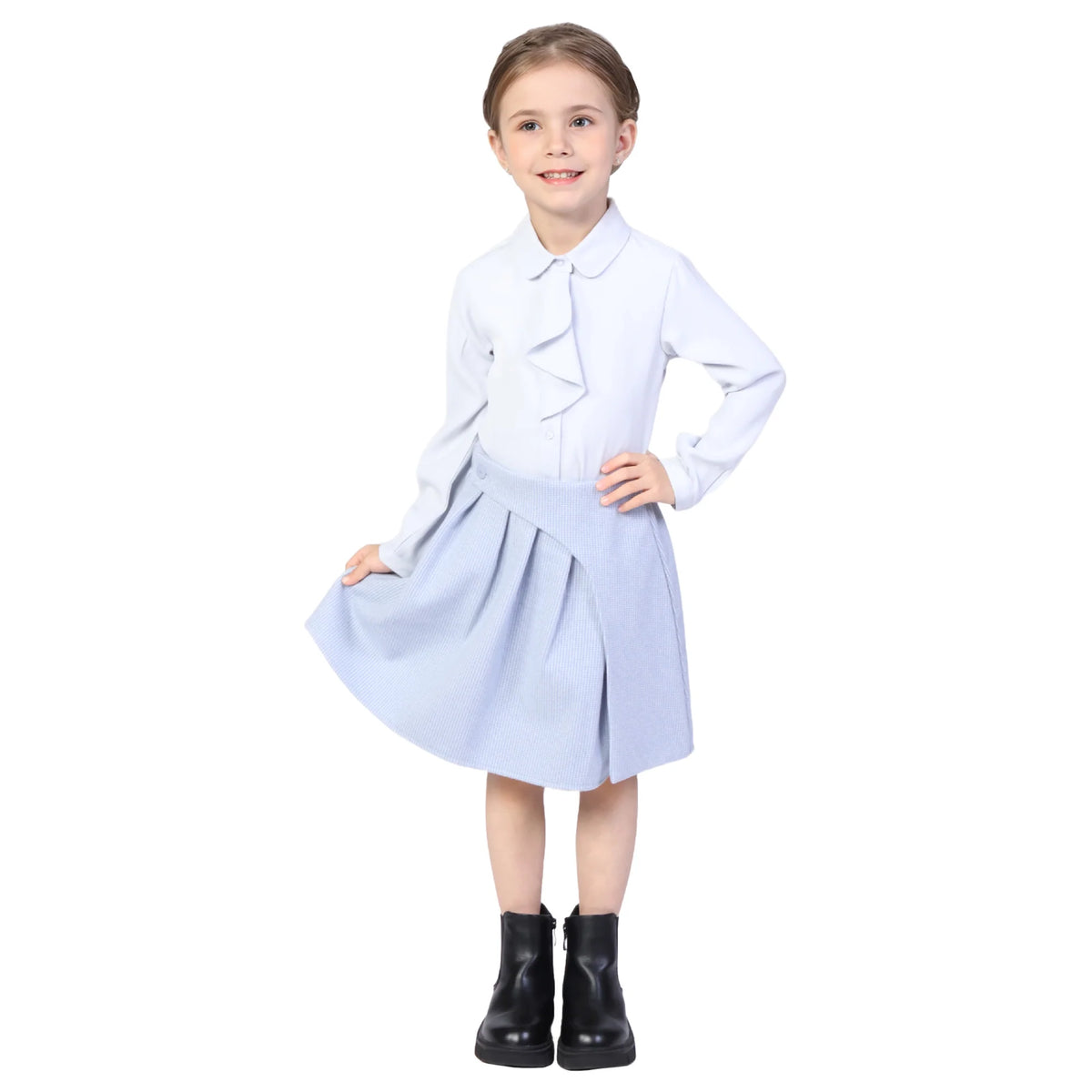 Light Blue Checked Formal Skirt for Girls Image