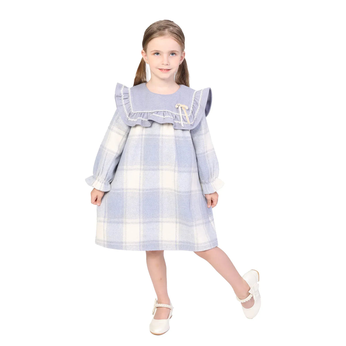 Blue Purple Checked Formal Dress for Girls Image
