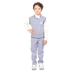 Grey Blue Embroidery Formal Waistcoat for Boys Image
