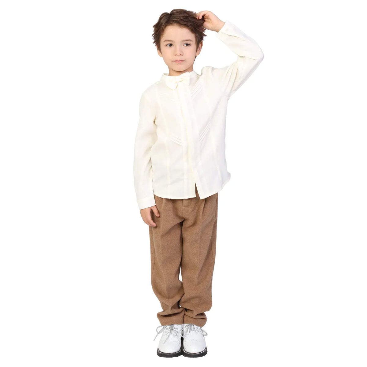 Beige Yellow Plain Formal Shirt for Boys Image
