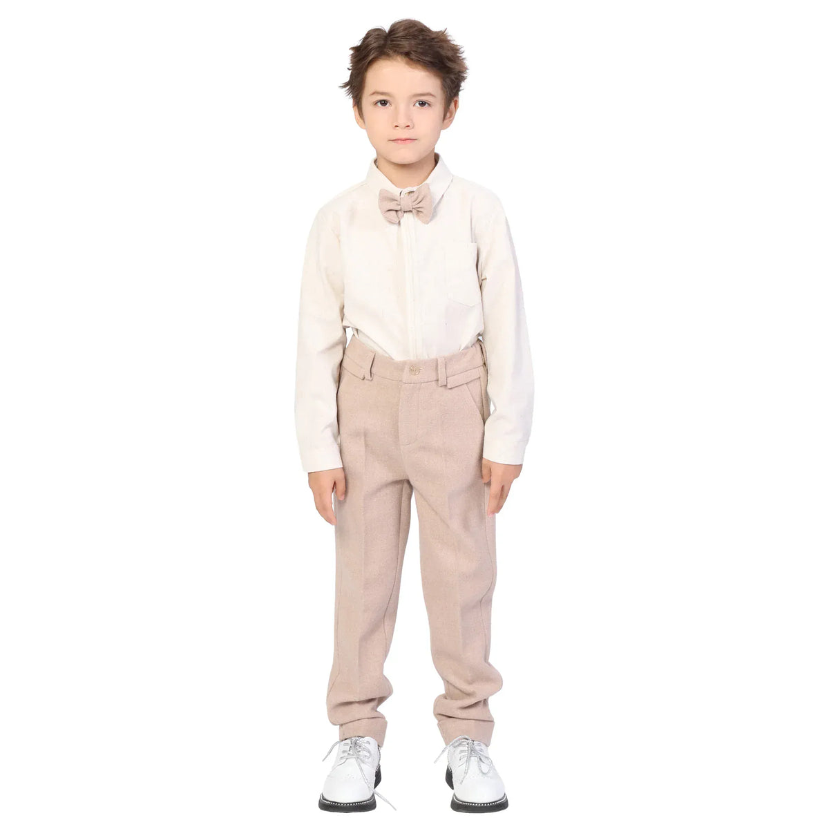 Dark Beige Solid Formal Pants for Boys Image