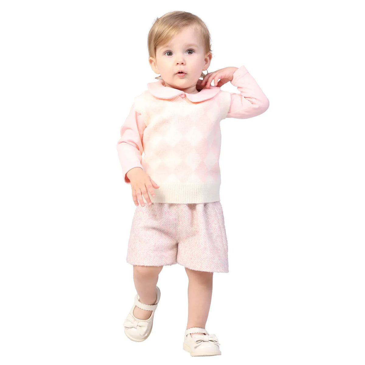 Pink Beige Checked Formal Waistcoat for Baby girl Image