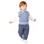 Grey Blue Jacquard Formal Waistcoat for Baby boy Image