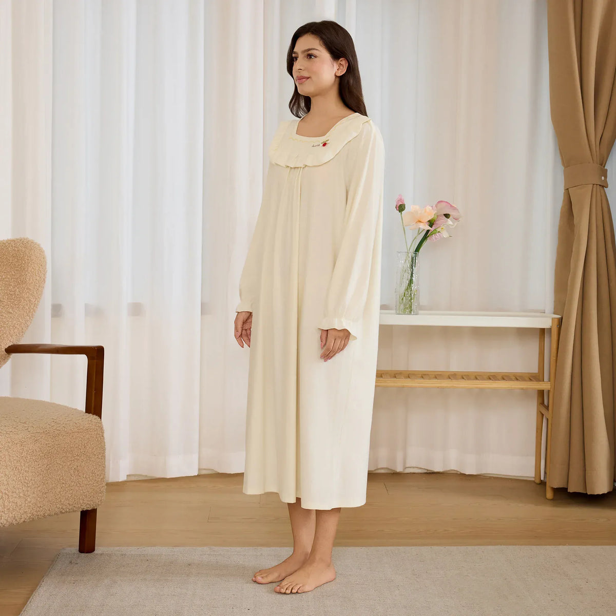 Embroidery Pajama Dress for Women Image