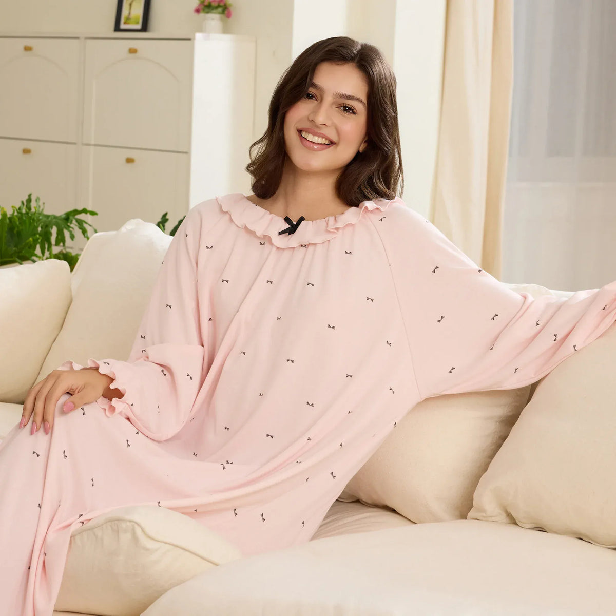 Printed Pajama Dress for Women Image