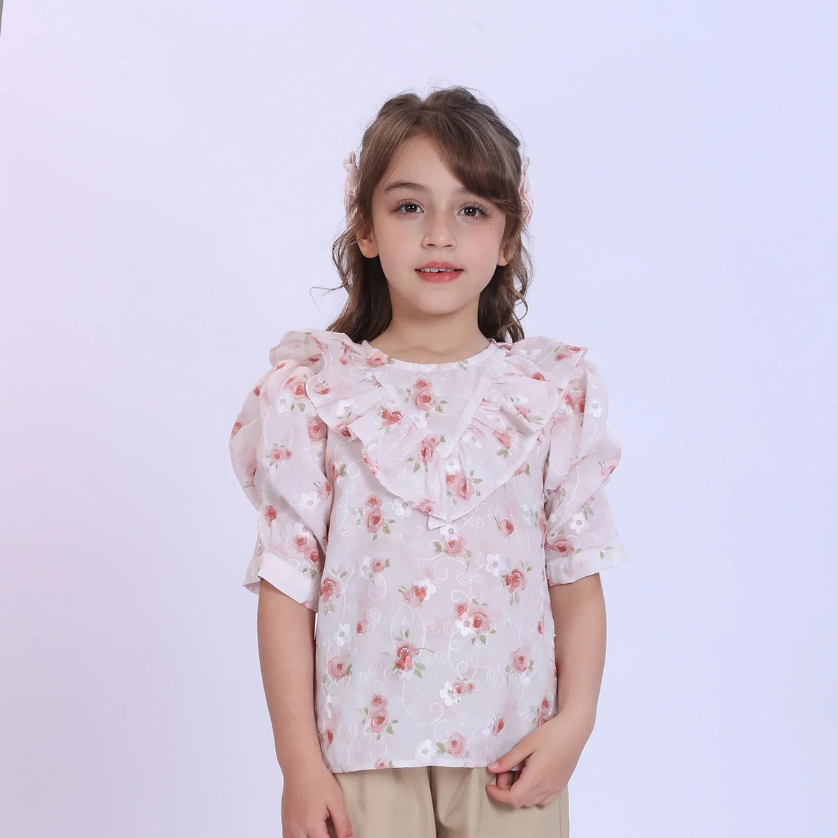 Pink Floral Fashion Blouse For Girls Image