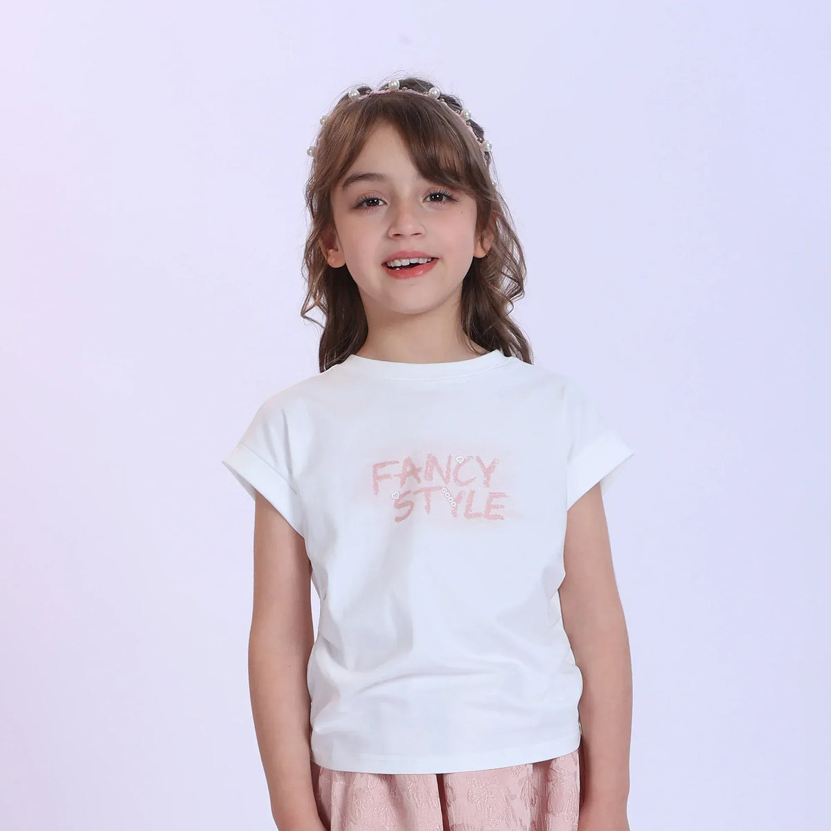 White Printed Fashion T-Shirt For Girls Image