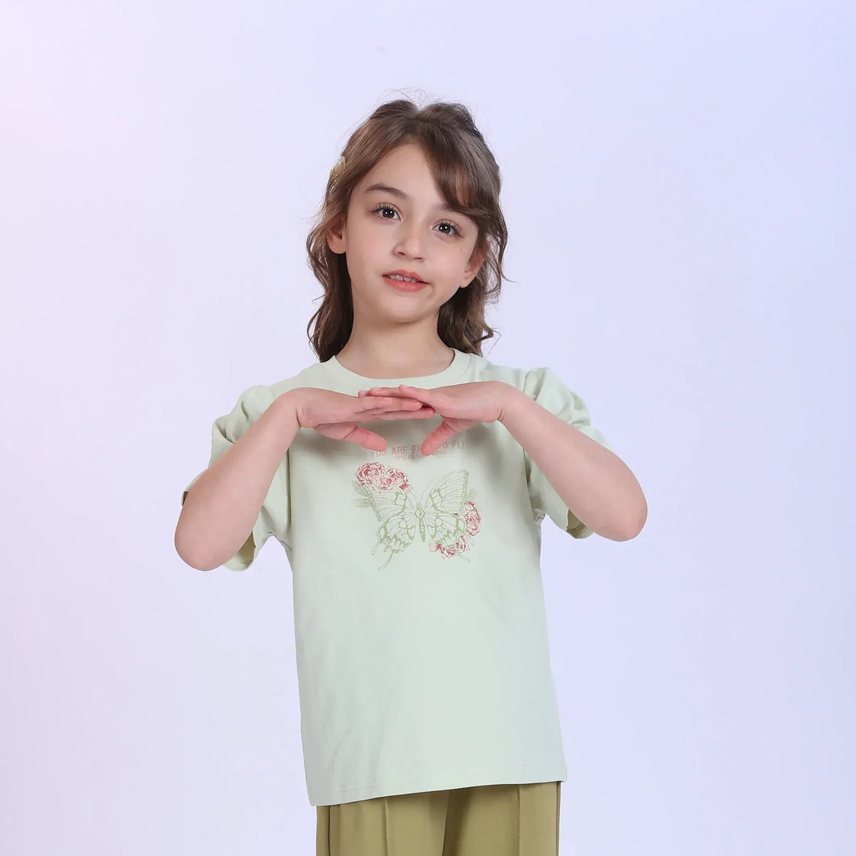 Bean Green Printed Fashion T-Shirt For Girls Image