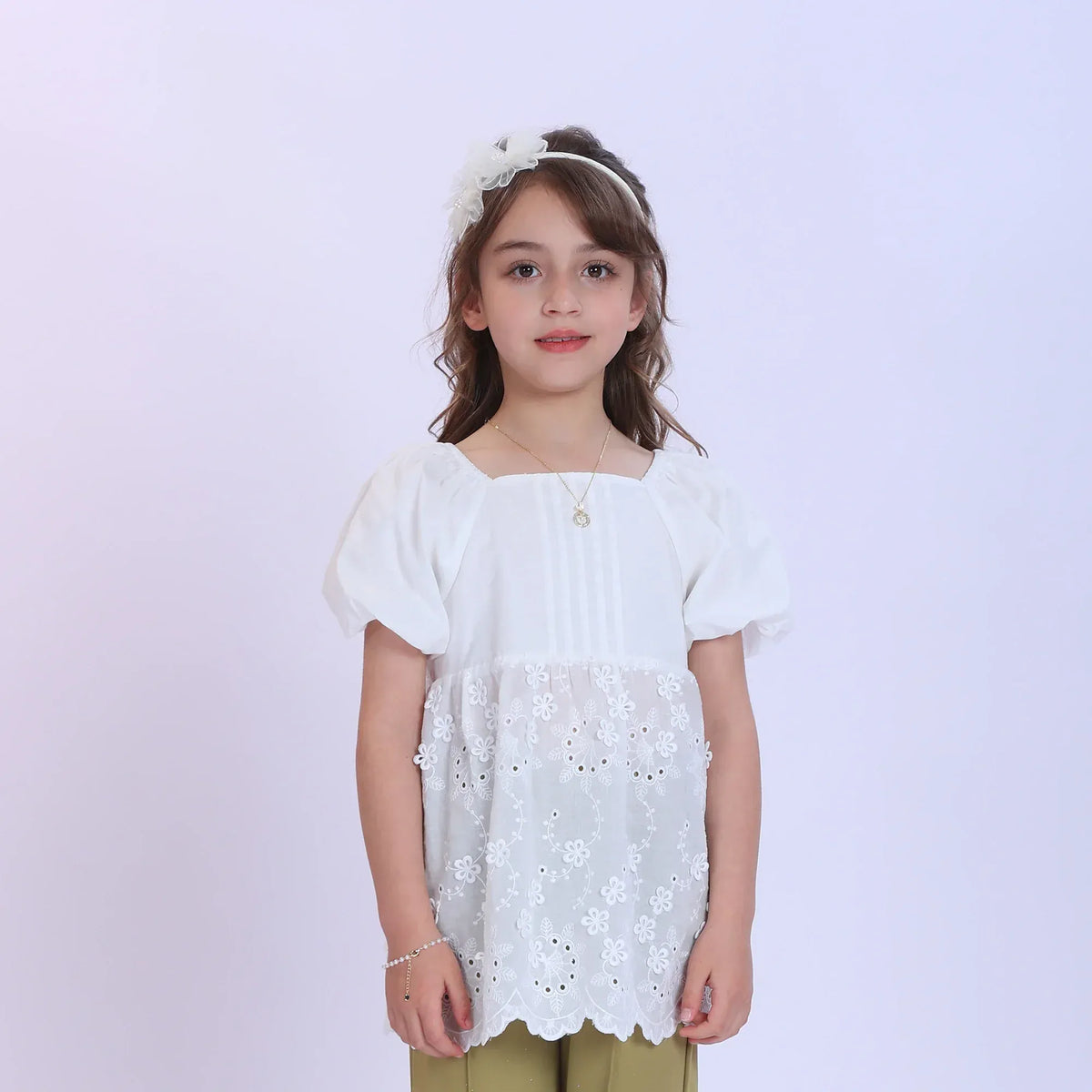 White Floral Fashion Blouse For Girls Image