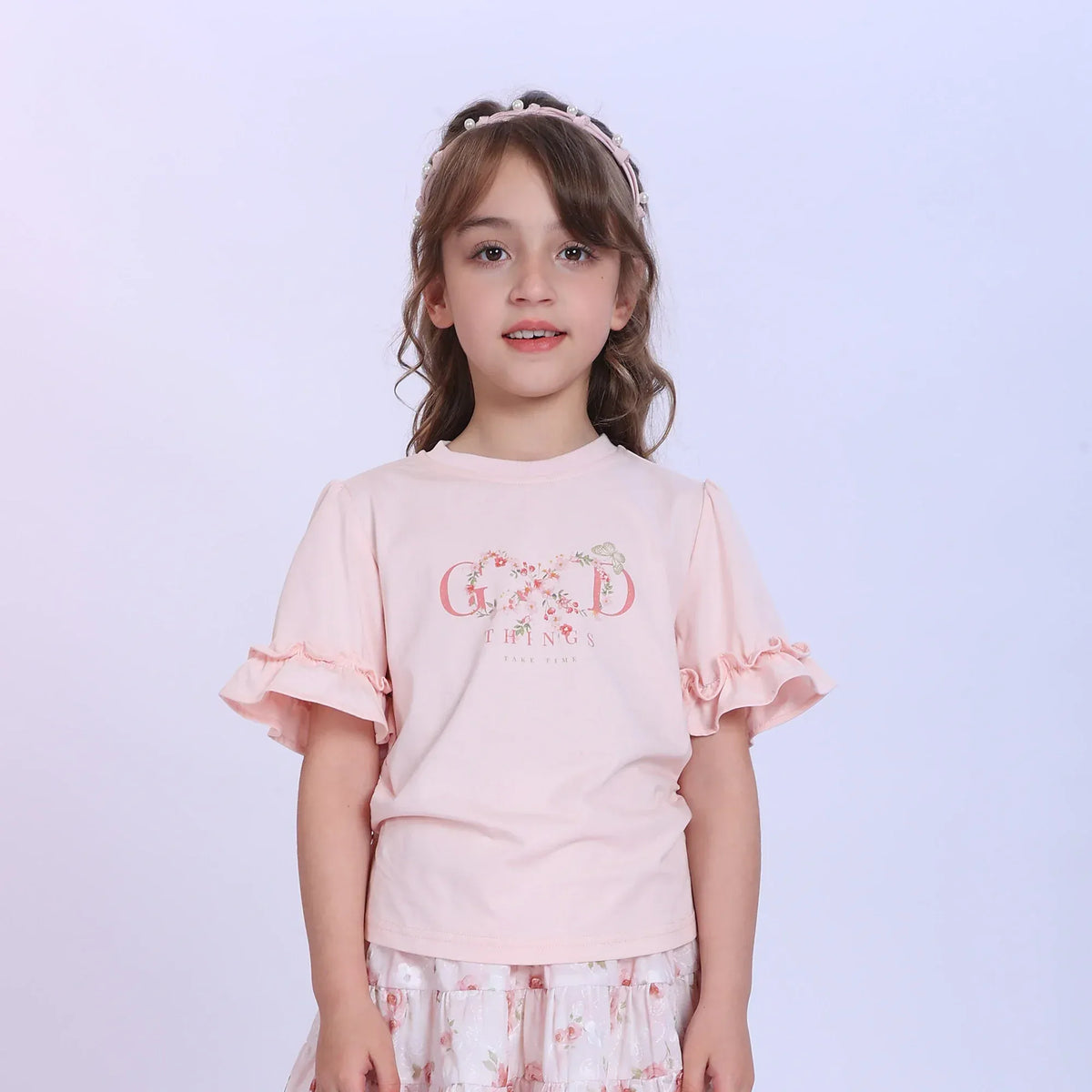 Pink Printed Fashion T-Shirt For Girls Image