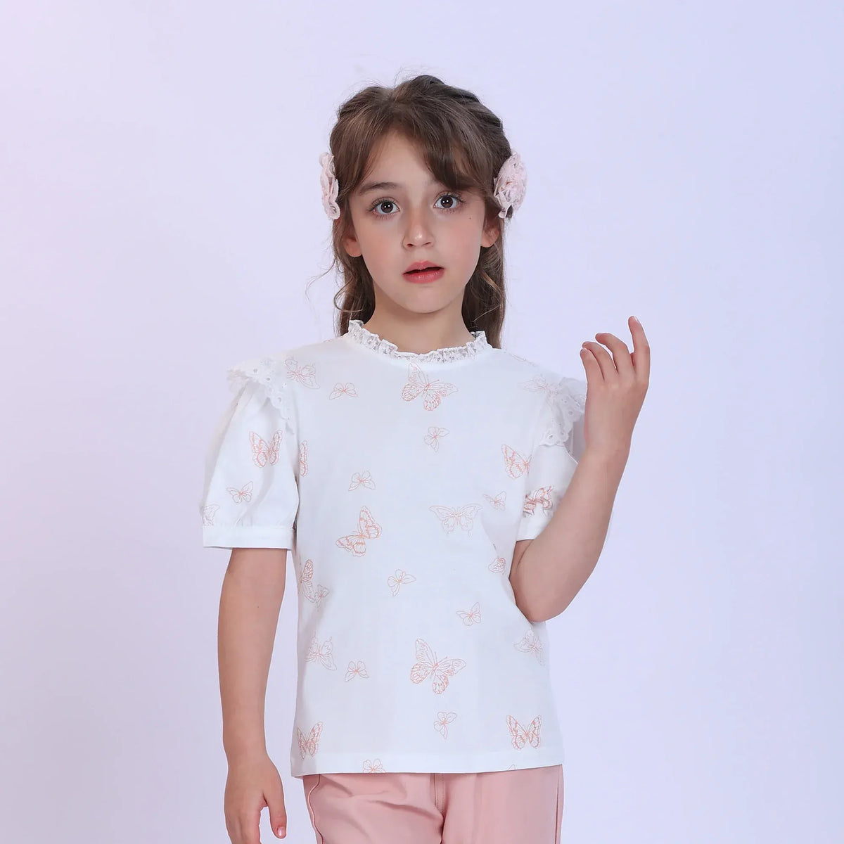 White Printed Fashion T-Shirt For Girls Image
