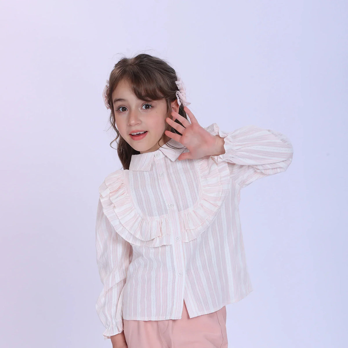 Pink Striped Fashion Shirt For Girls Image