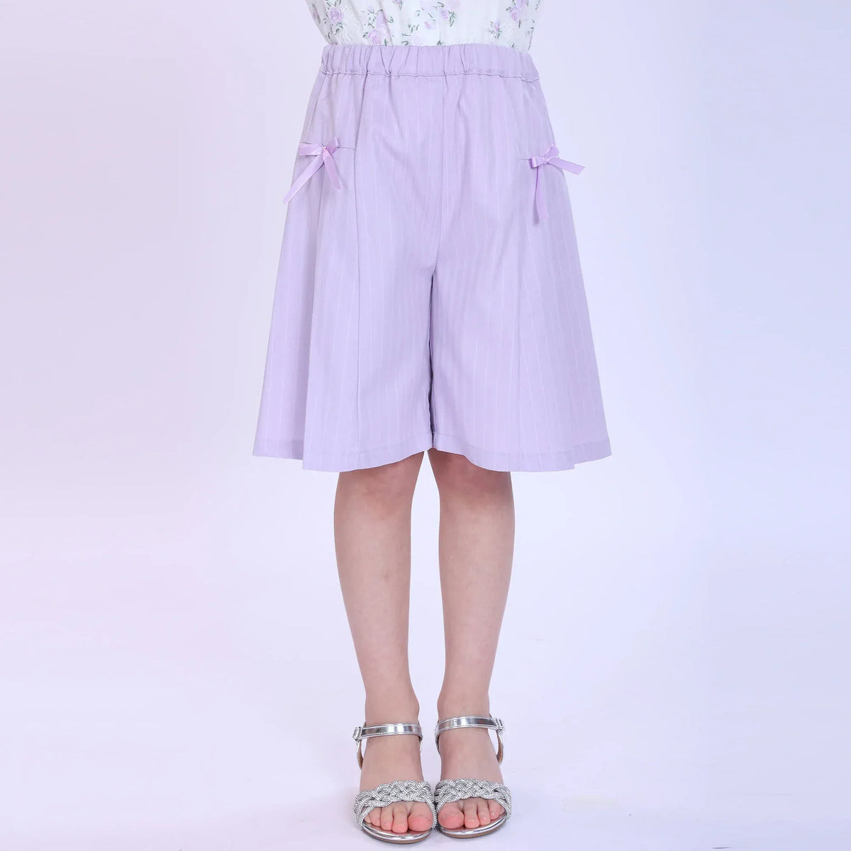 Purple Striped Fashion Shorts For Girls Image