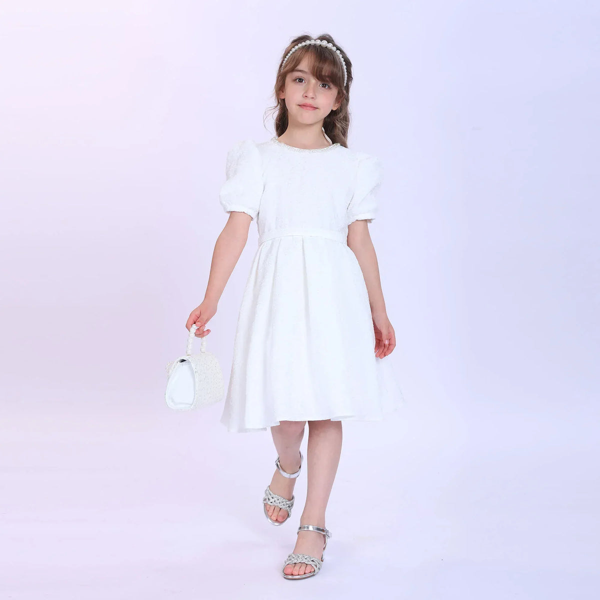 White Floral Fashion Dress For Girls Image
