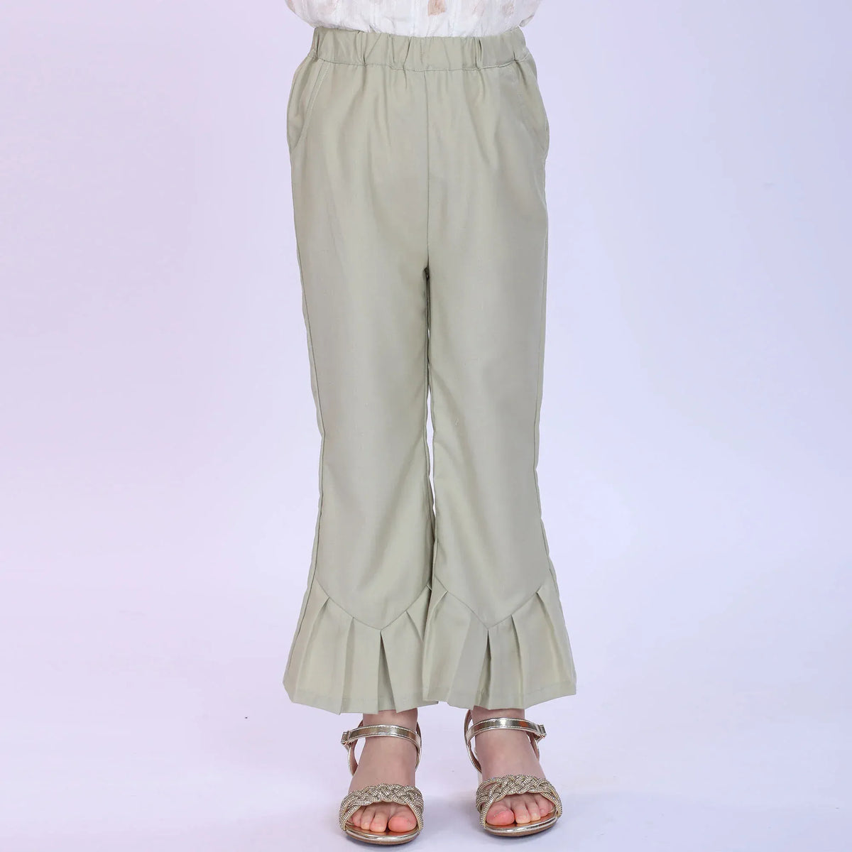 Green Plain Fashion Pants For Girls Image