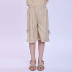 Khaki Striped Fashion Shorts For Girls Image