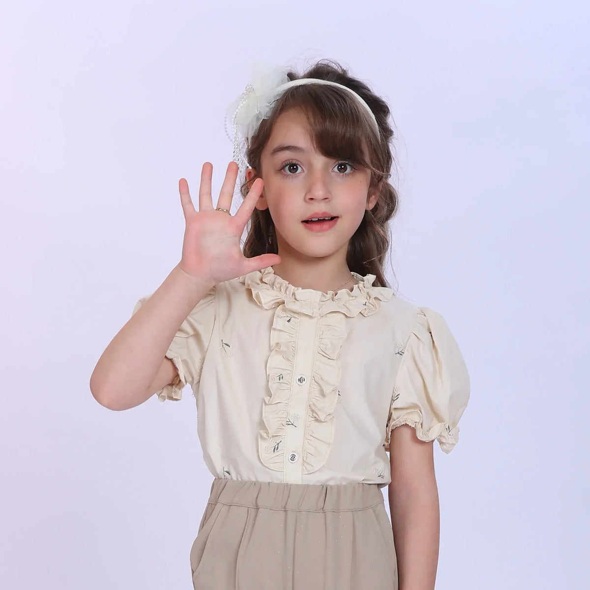 Beige Floral Fashion Shirt For Girls Image