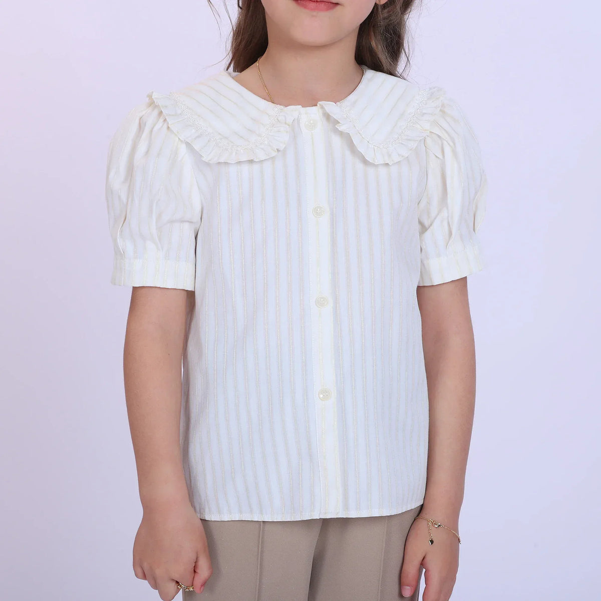 Beige Striped Fashion Shirt For Girls Image
