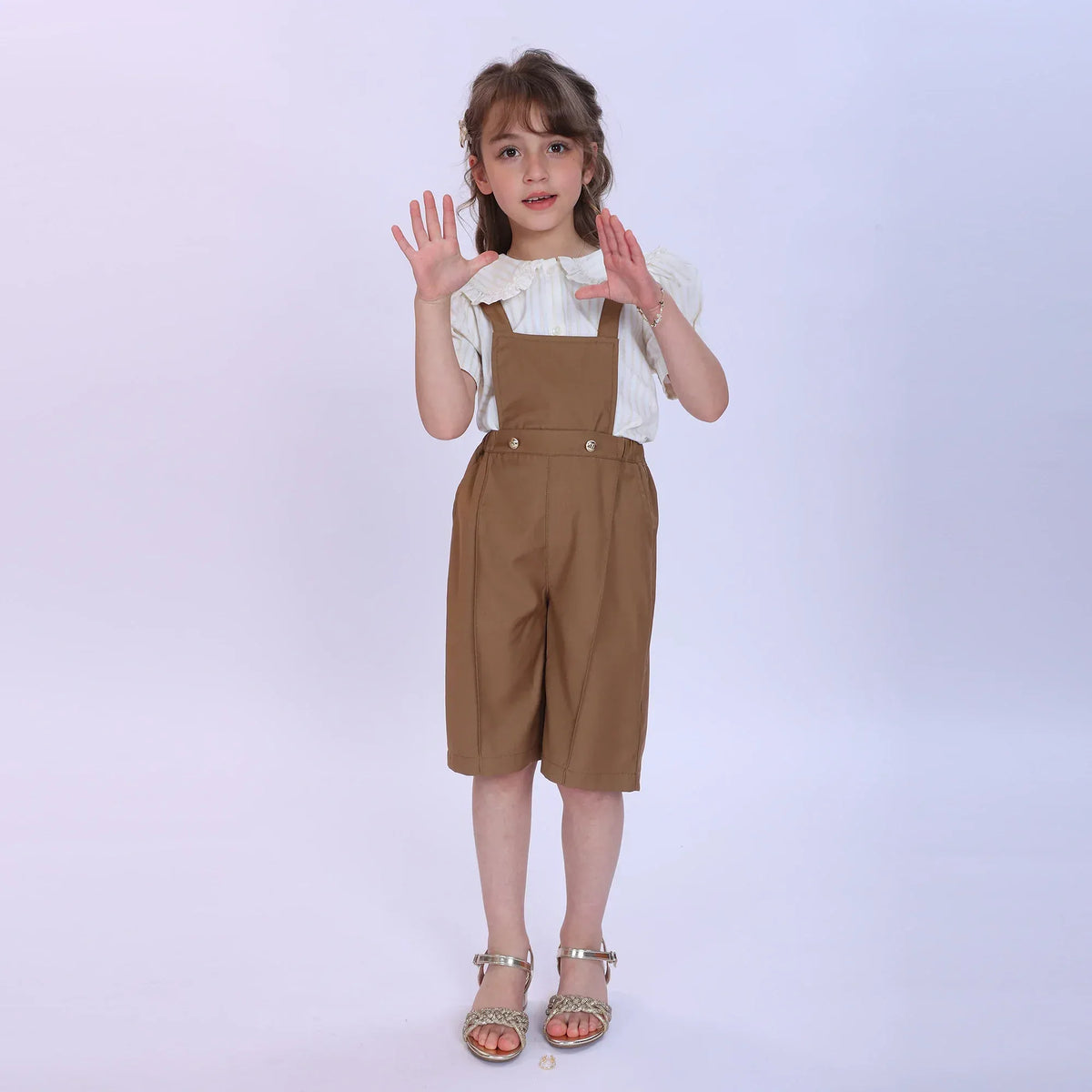 Coffee Plain Fashion Overalls For Girls Image