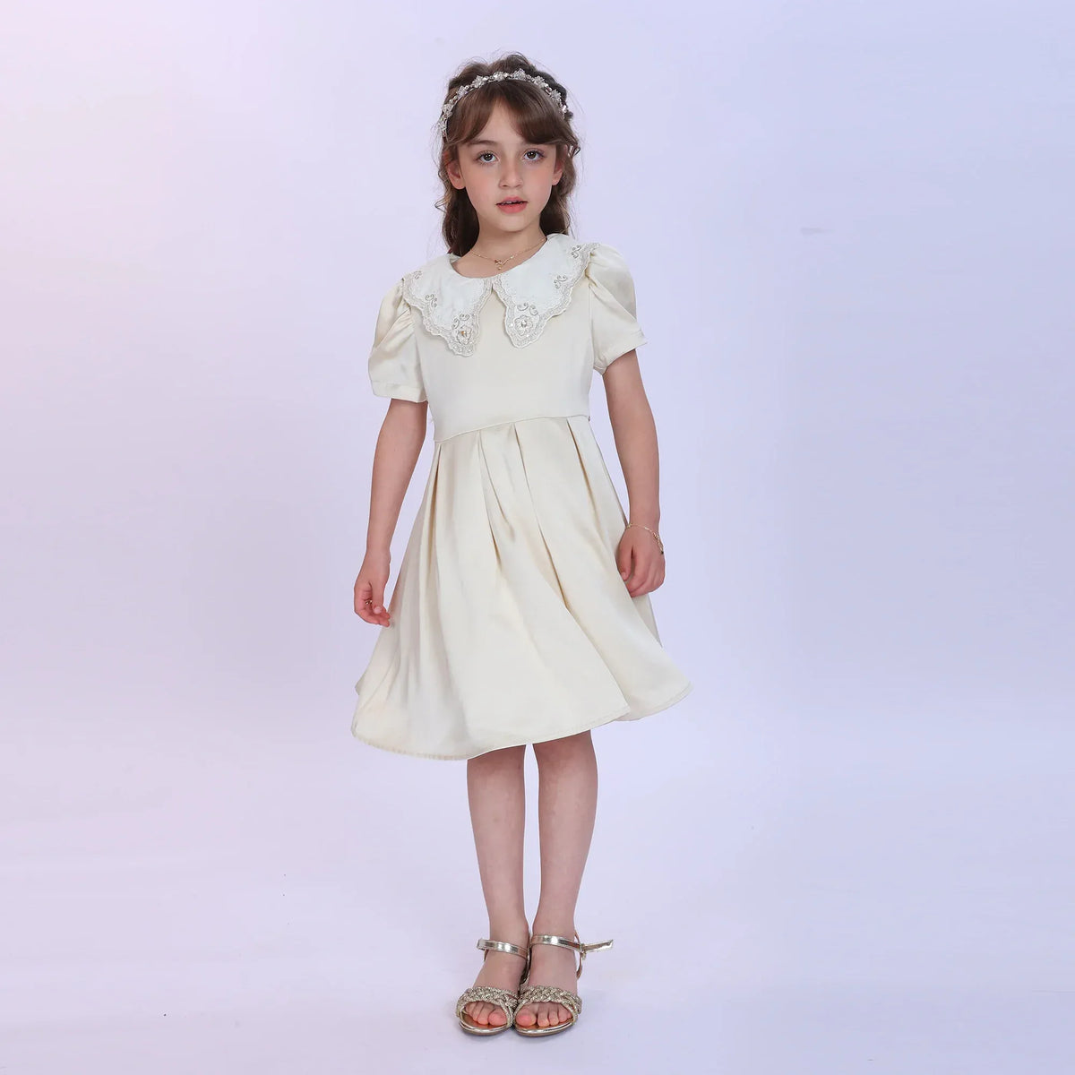 Beige Embroidery Fashion Dress For Girls Image