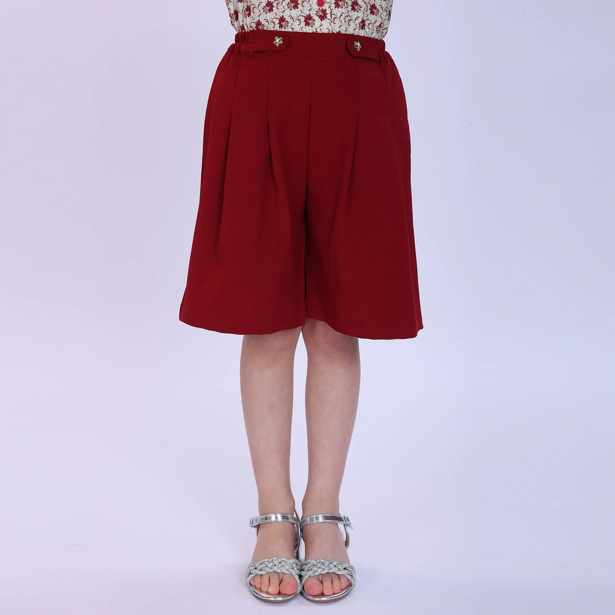 Maroon Plain Fashion Shorts For Girls Image