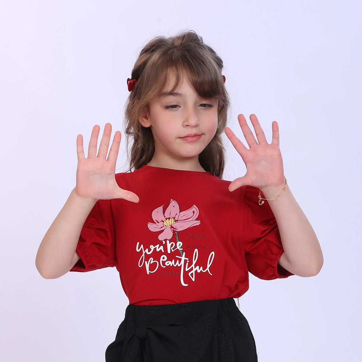 Maroon Printed Fashion T-Shirt For Girls Image