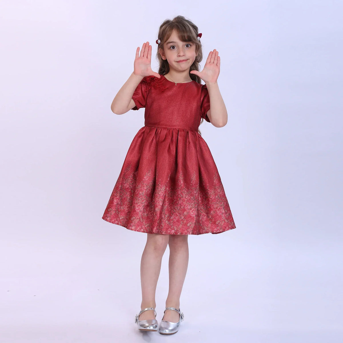 Maroon Floral Fashion Dress For Girls Image