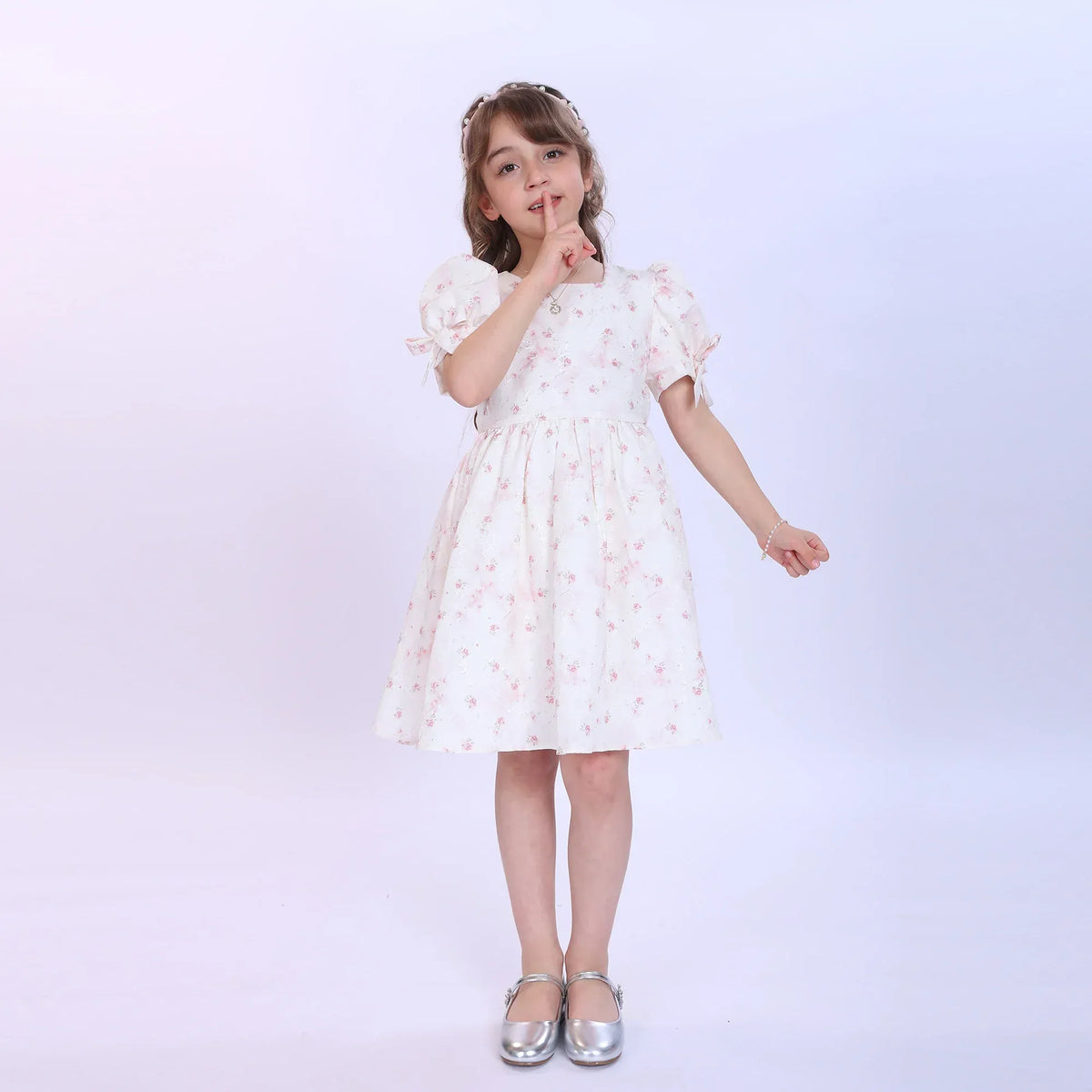 Beige Floral Fashion Dress For Girls Image