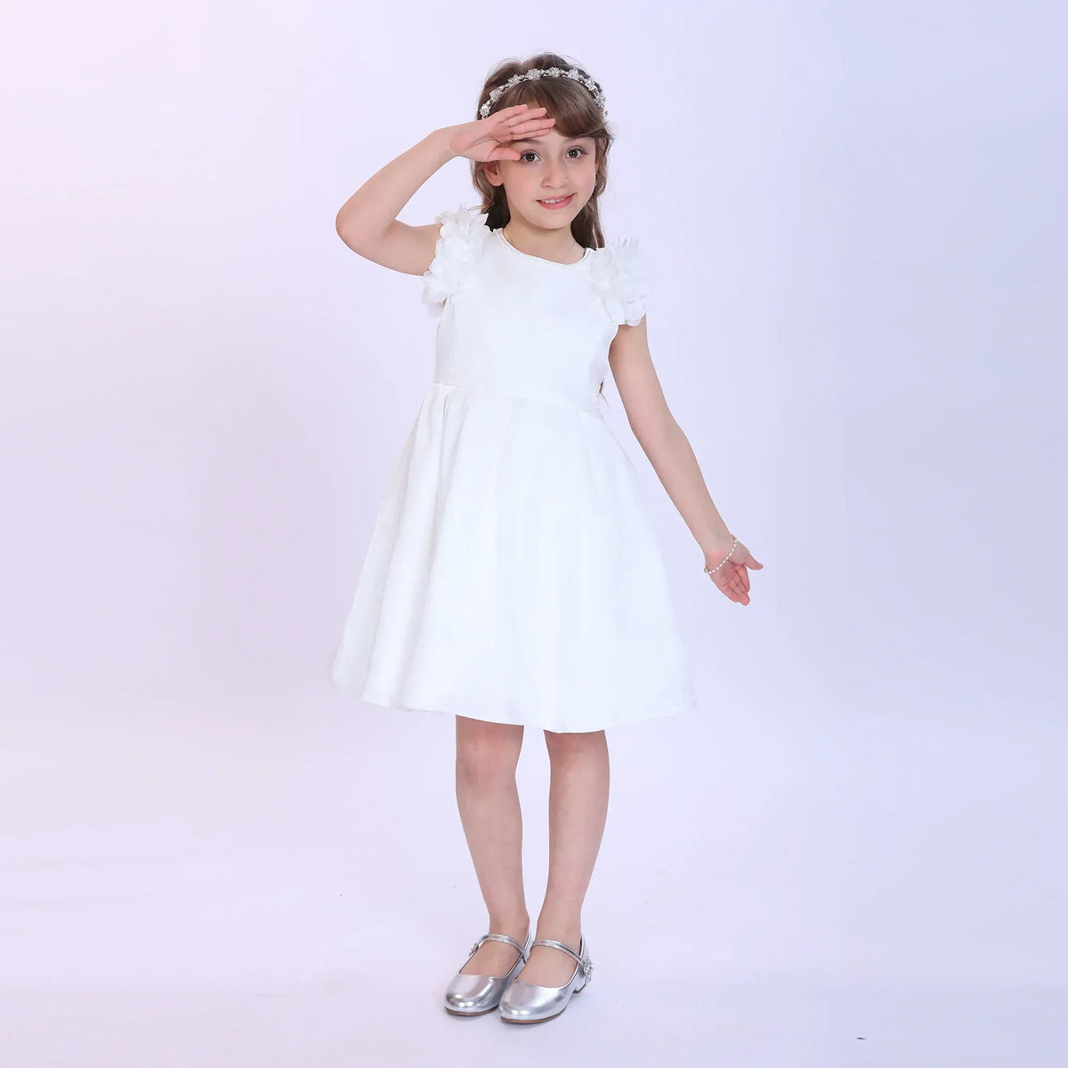 White Beaded Fashion Dress For Girls Image