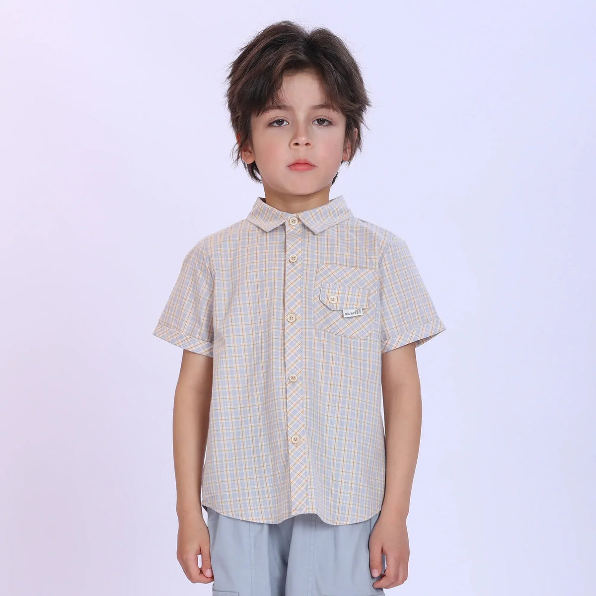 Beige Checked Fashion Shirt For Boys Image