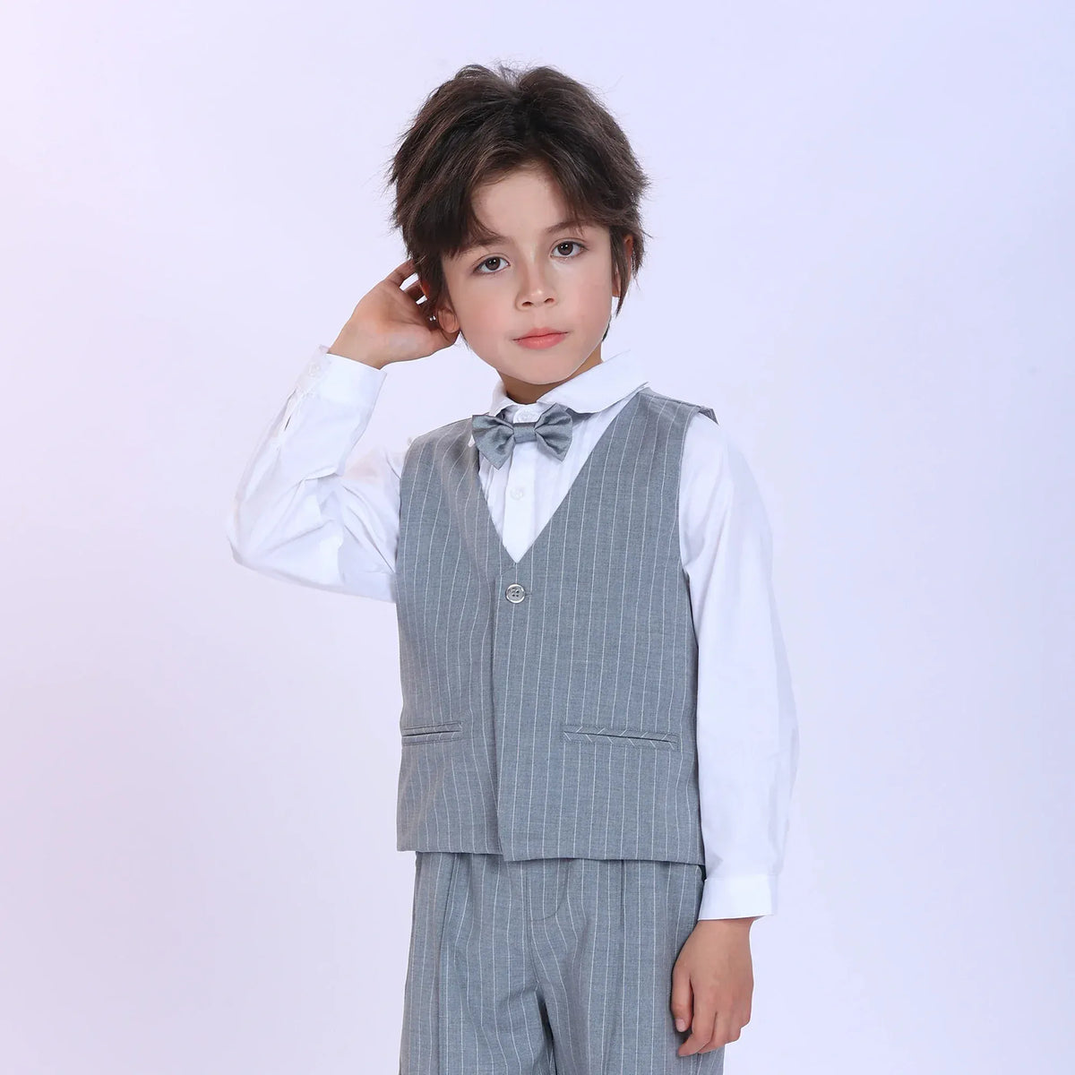 Grey Striped Fashion Waistcoat For Boys Image