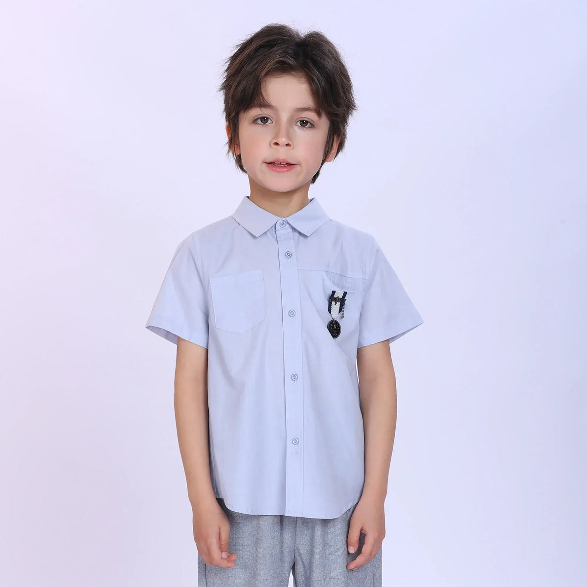 Grey Badge Fashion Shirt For Boys Image
