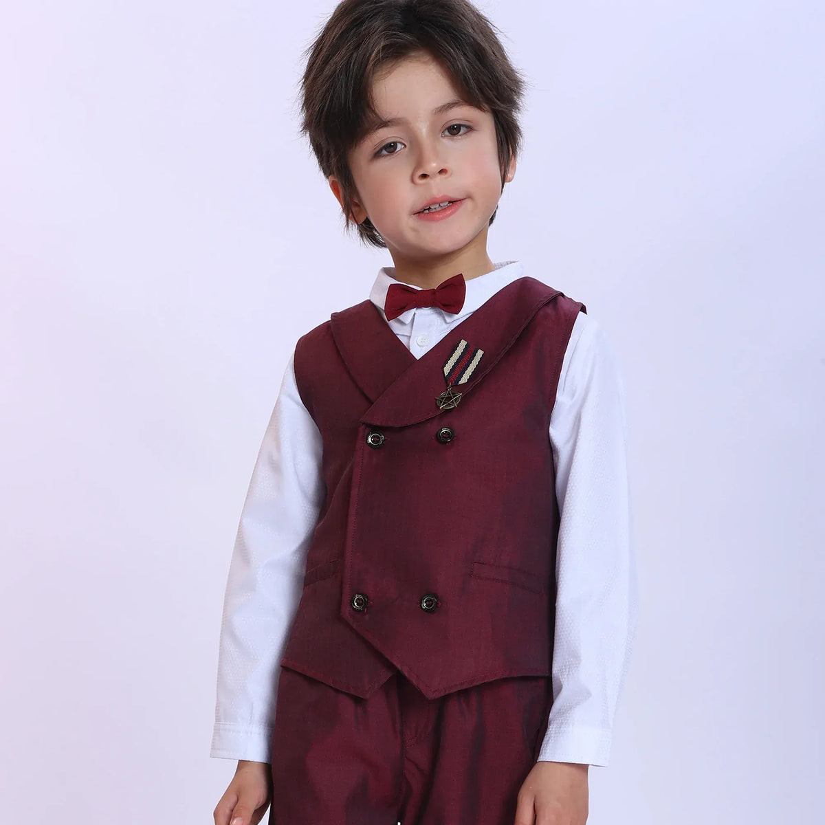 Maroon Badge Fashion Waistcoat For Boys Image