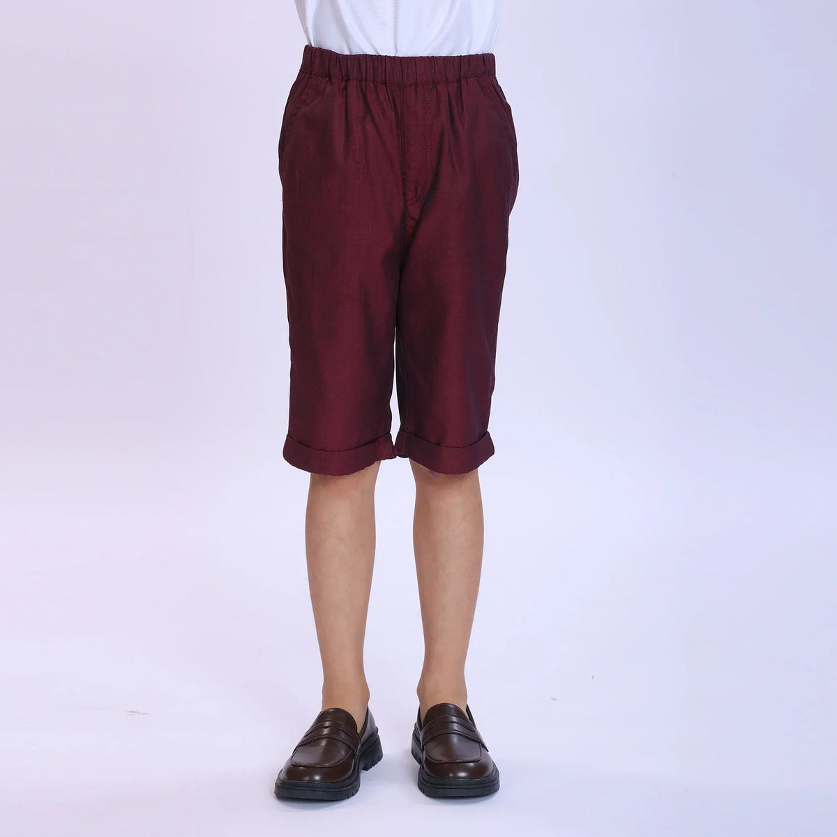 Maroon Plain Fashion Shorts For Boys Image