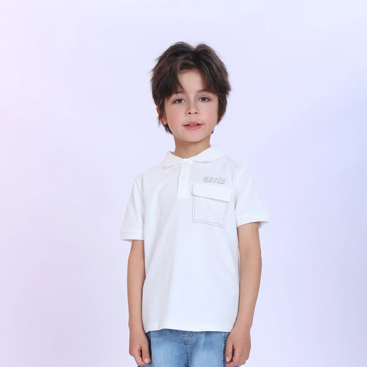White Printed Fashion Polo Shirt For Boys Image