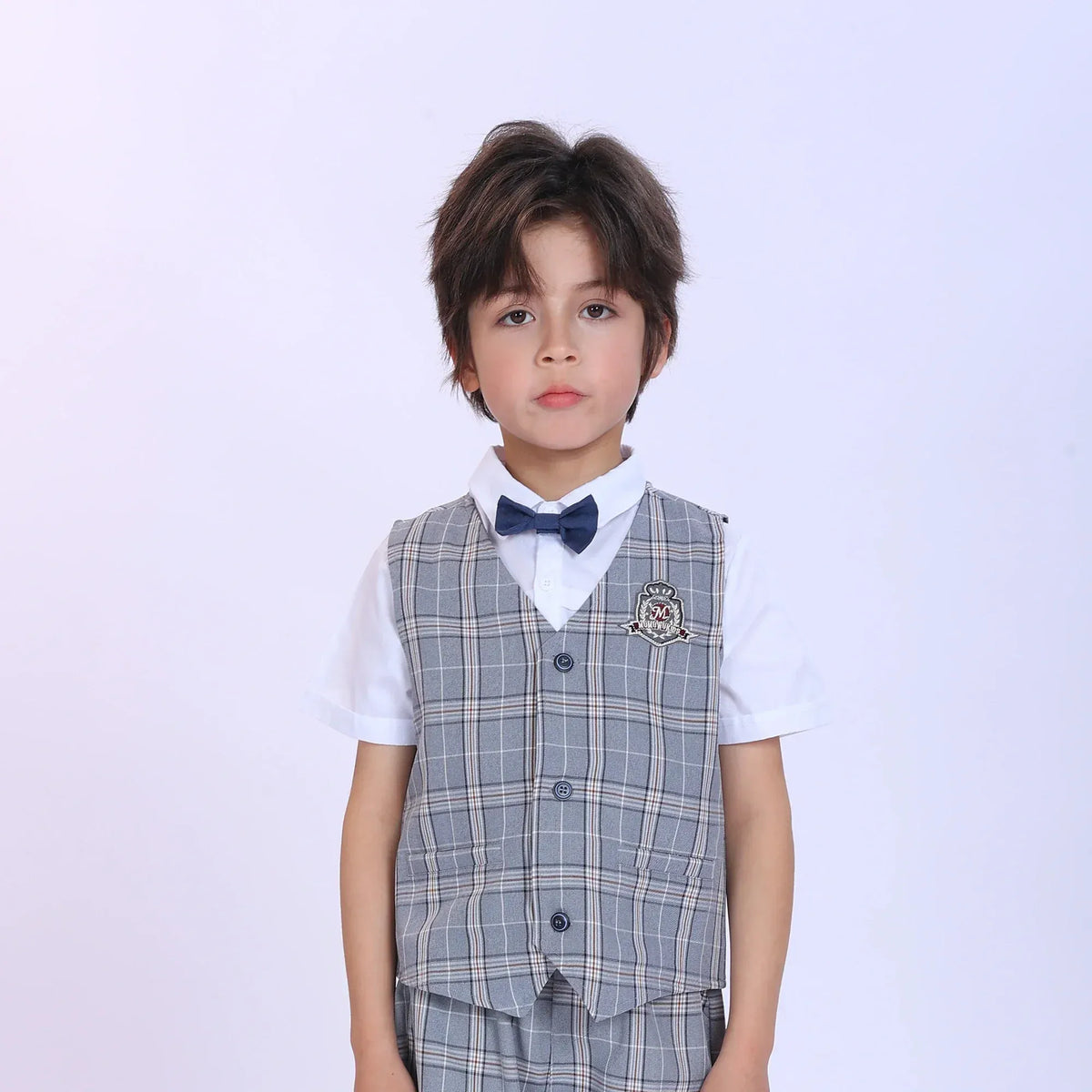 Grey Checked Fashion Waistcoat For Boys Image