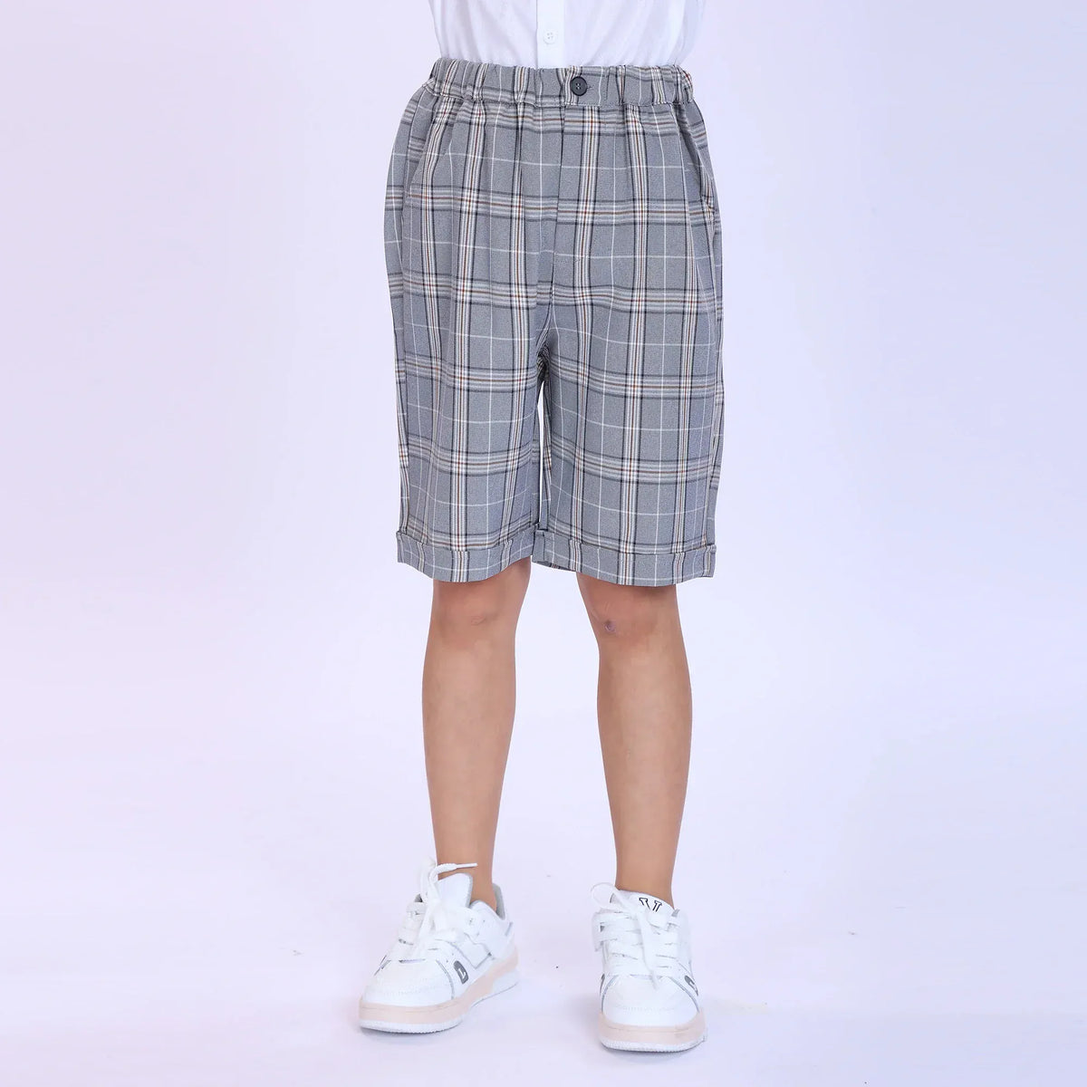 Grey Checked Fashion Shorts For Boys Image