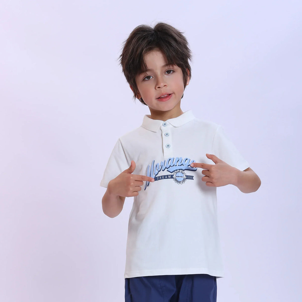 White Printed Fashion Polo Shirt For Boys Image