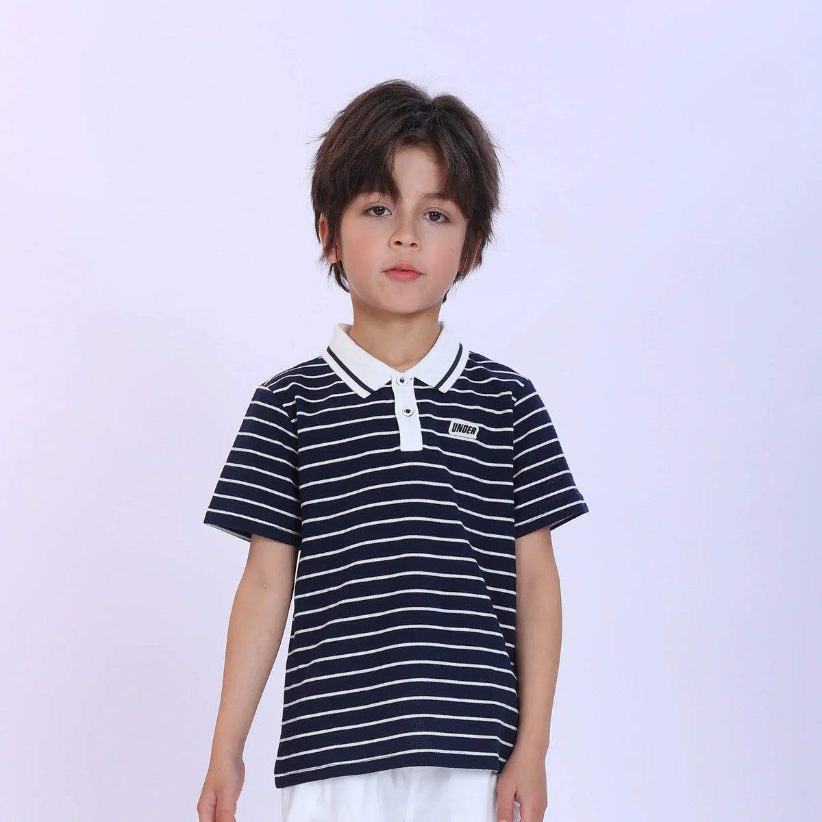 Dark Blue Striped Fashion Polo Shirt For Boys Image