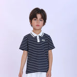 Dark Blue Striped Fashion Polo Shirt For Boys Image