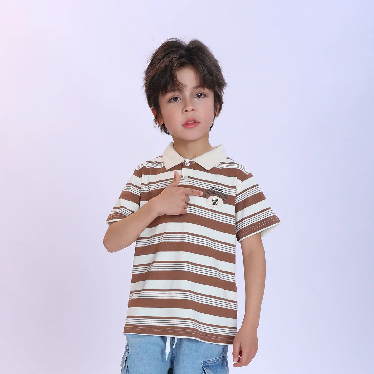 Coffee Striped Fashion Polo Shirt For Boys Image
