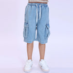 Light Jeans Blue Washed Jeans Fashion Shorts For Boys Image