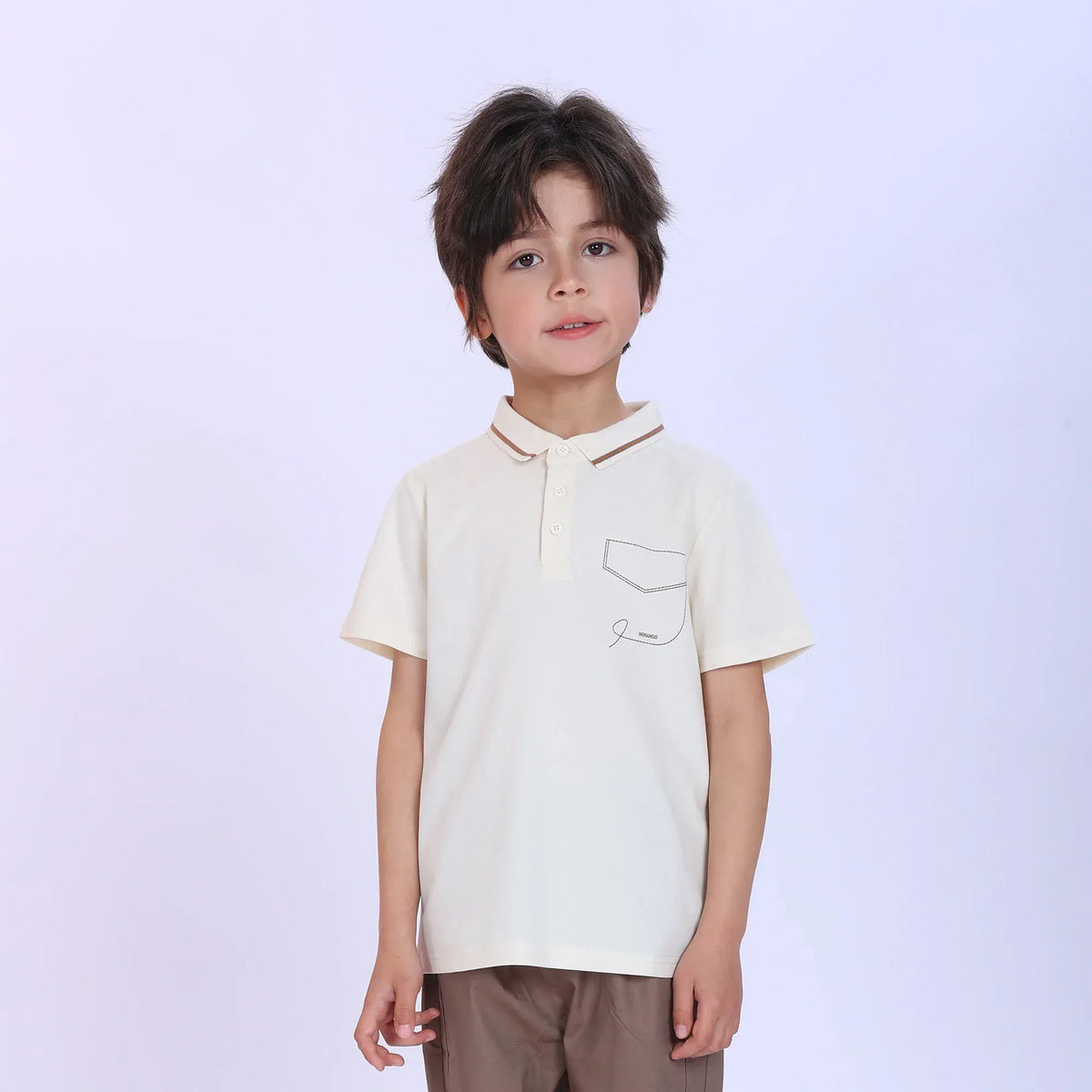 Beige Printed Fashion Polo Shirt For Boys Image