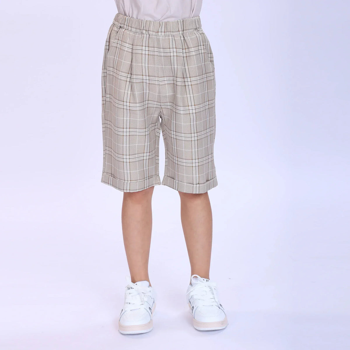 Beige Checked Fashion Shorts For Boys Image