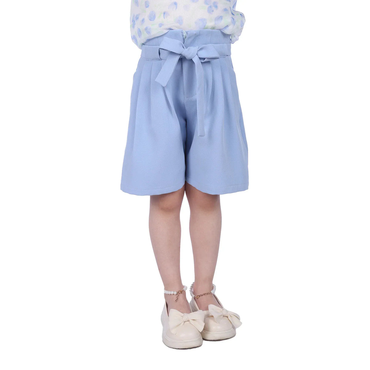 Sky Blue Plain Classic Shorts For Girls Image