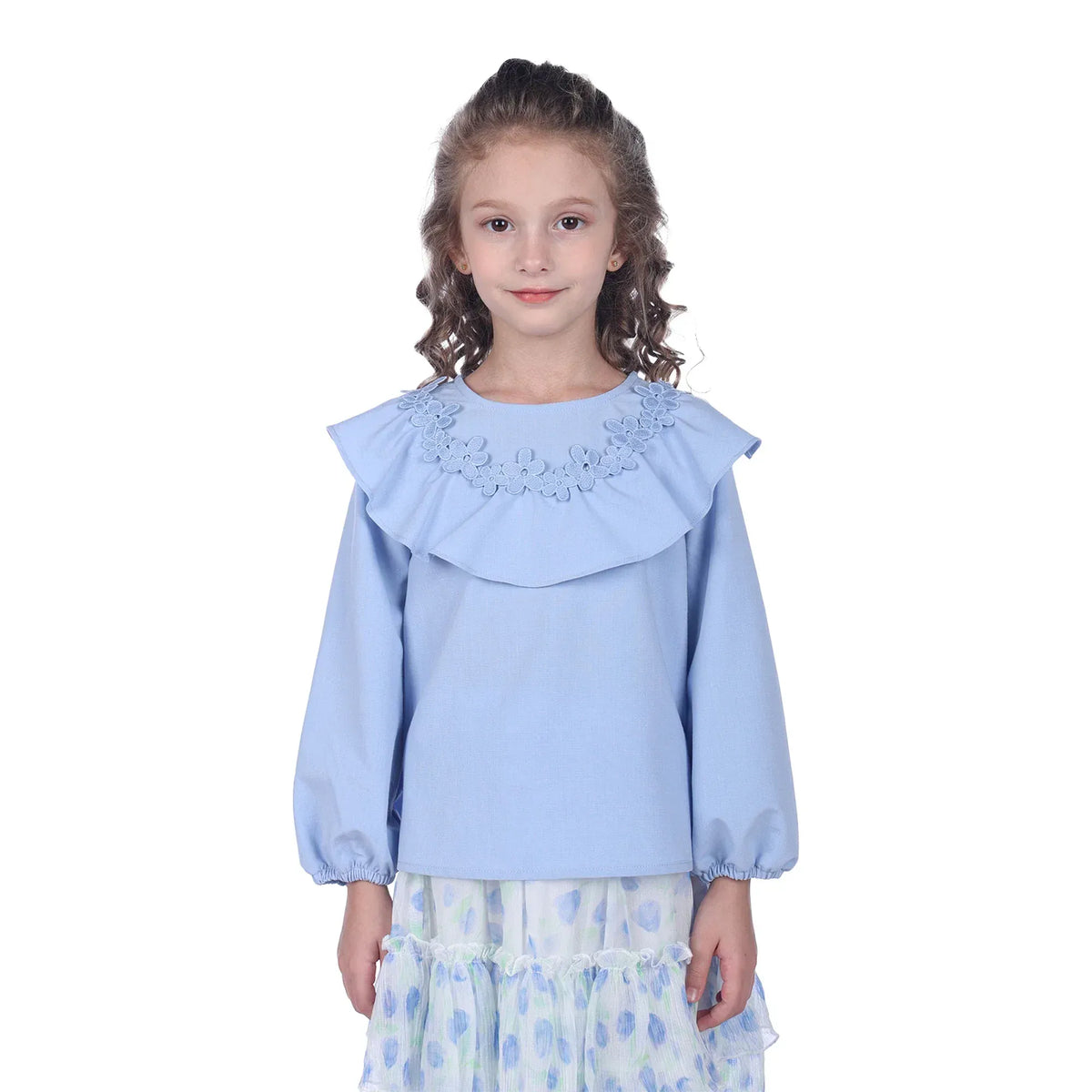 Sky Blue Floral Classic Blouse For Girls Image